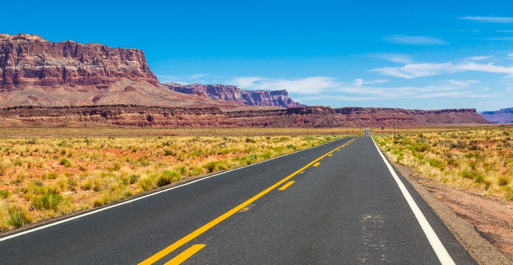 The road 89a in Arizona on a blue sky day