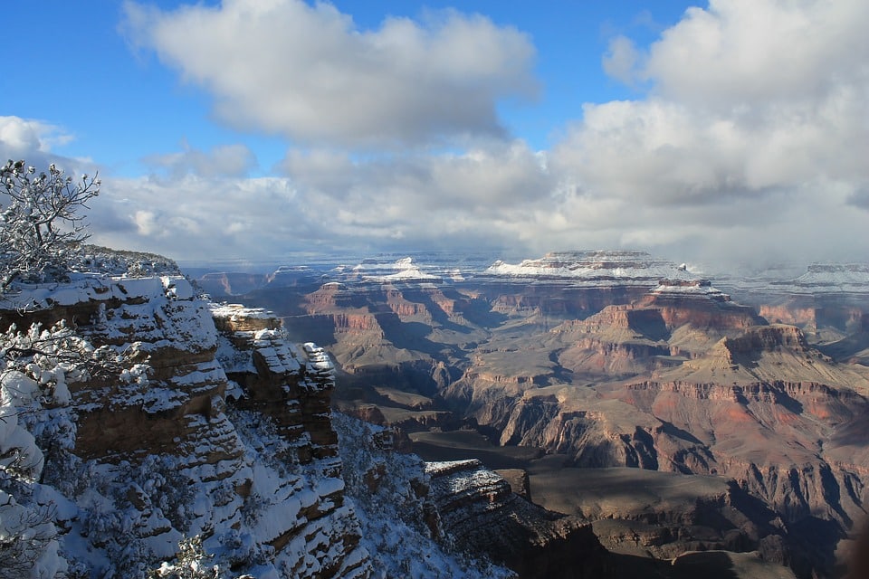 a snowy grand canyon in spring