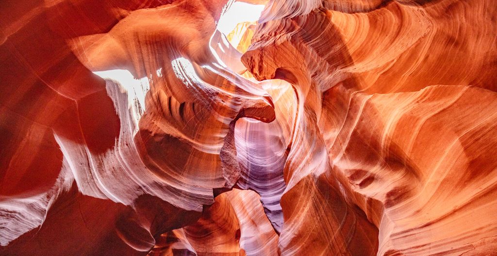 looking up at the orange, glowing curves of antelope canyon
