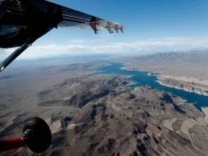 flying over lake mead in a plane