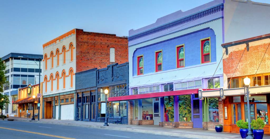 colorful buildings of downtown Prescott, AZ