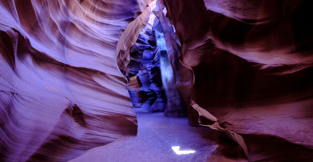 cool light of antelope canyon in shade