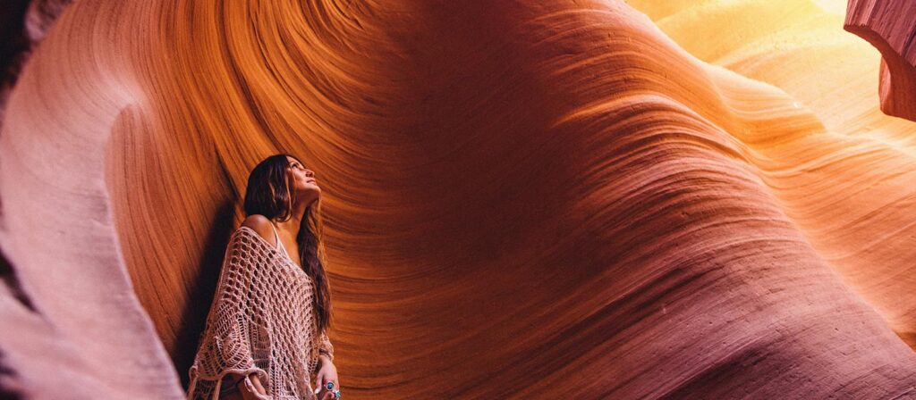 woman exploring antelope canyon, arizona