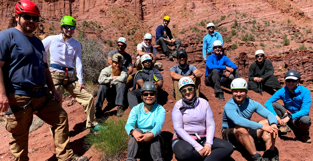 corporate group photo on a grand canyon retreat