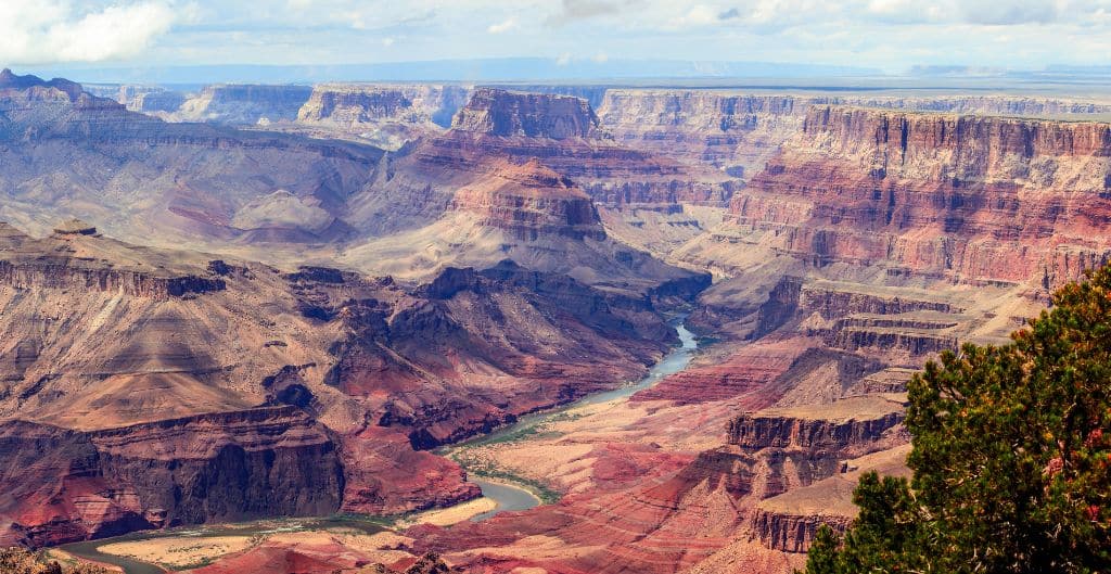 The grand canyon from above with the colorado river flowing through it