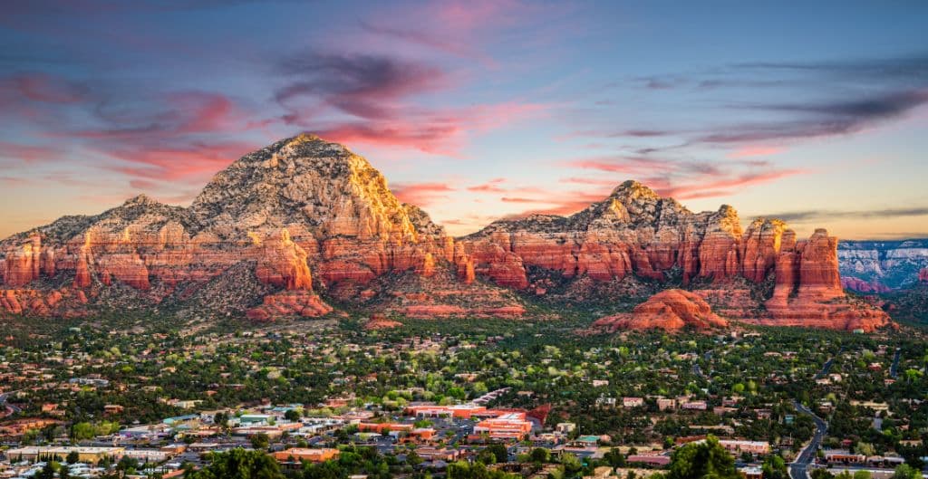 The unique rock formations in sedona arizona at sunset