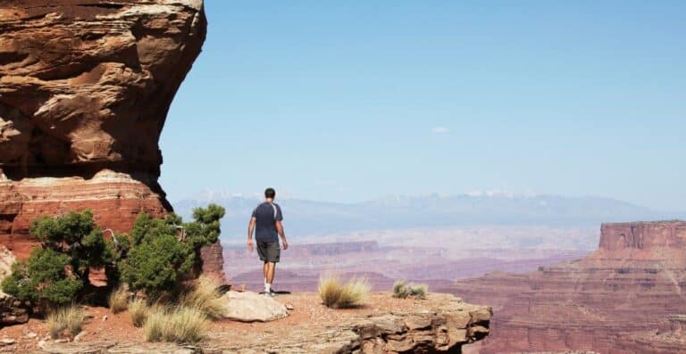A man hikes in the grand canyon